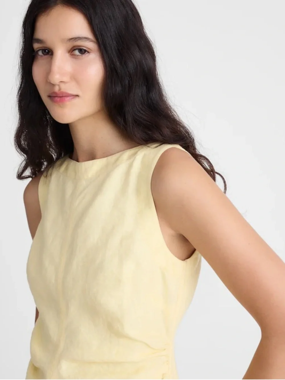 NWT MADEWELL Boatneck Shirred Mini Dress 100% Linen Candlelight 8 Butter Yellow - Picture 11 of 15